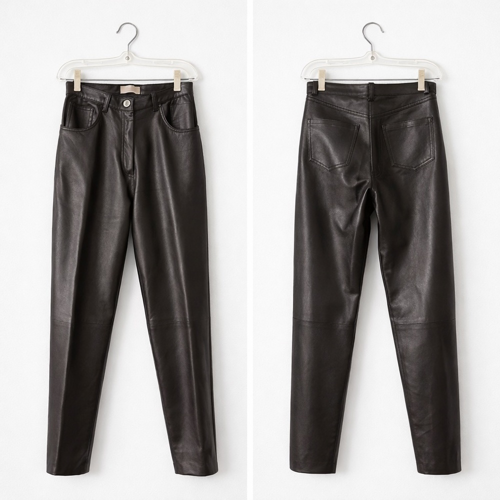 Votre Nom 29” High-Waisted Black Leather Pants – Vintage Straight Leg